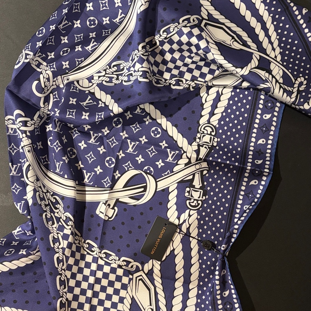 Louis Vuitton Navy and White Silk Scarf